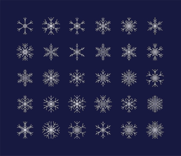 Gran conjunto de elementos vectoriales de diseño de Navidad de invierno de copos de nieve