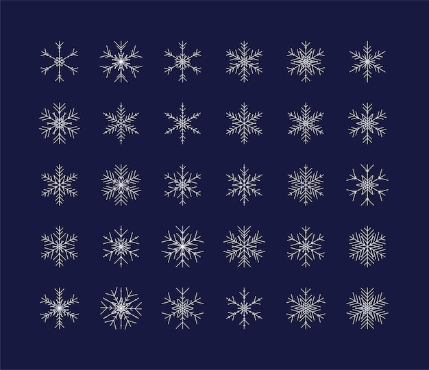 Gran conjunto de elementos vectoriales de diseño de navidad de invierno de copos de nieve