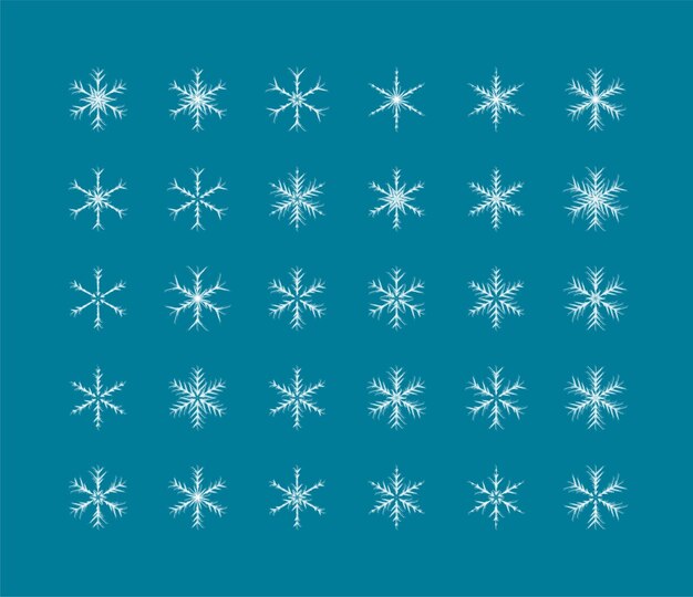 Gran conjunto de elementos vectoriales de diseño de Navidad de invierno de copos de nieve