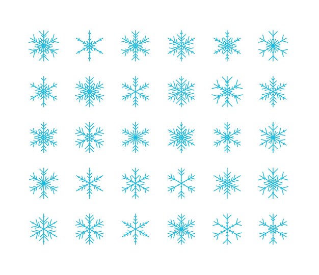 Gran conjunto de elementos vectoriales de diseño de Navidad de invierno de copos de nieve