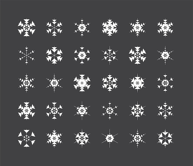 Gran conjunto de elementos vectoriales de diseño de Navidad de invierno de copos de nieve