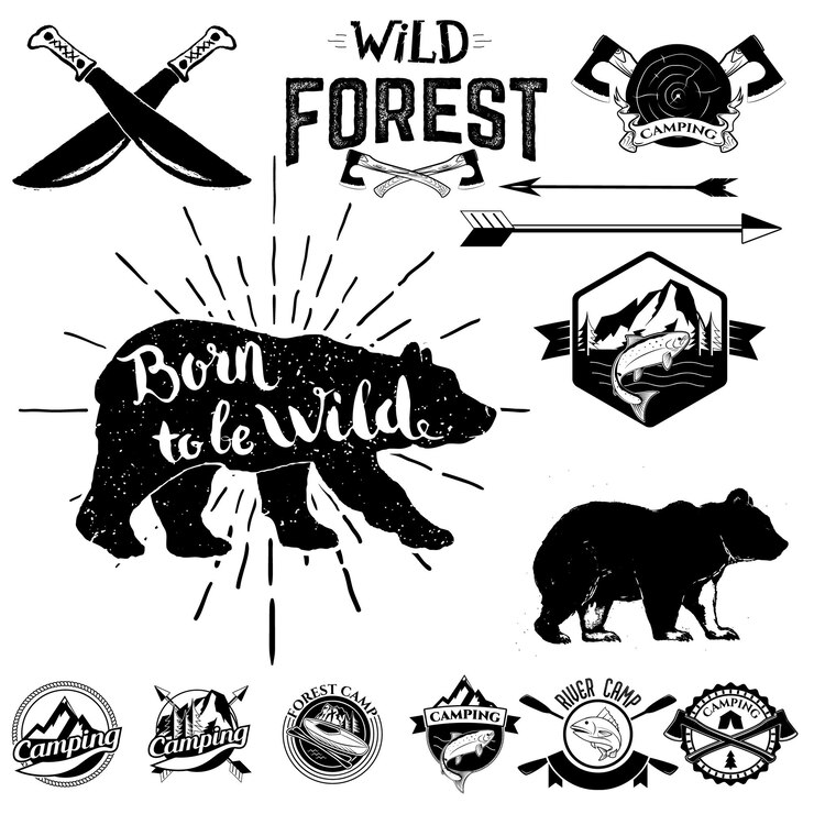 Vector gran conjunto de etiquetas al aire libre y elementos de diseño del campamento diseño vectorial retro elemento gráfico logotipo insignia signo identidad logotipo cartel ilustración vectorial