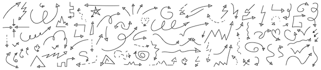 Gran conjunto de flechas dibujadas a mano Colección de iconos de flechas dibujadas a mano Juego de flechas Doodle Ilustración vectorial