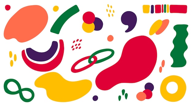 Gran conjunto de formas abstractas de diferentes colores Ilustraciones vectoriales en estilo kidcore