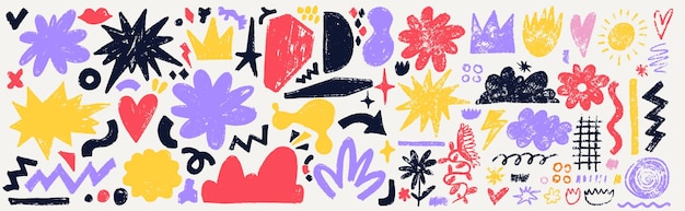 Gran conjunto de formas abstractas paquete de pegatinas corona vectorial flor burbuja estrella flecha retorcida