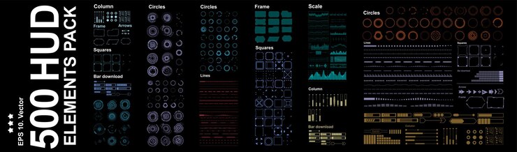 Vector gran conjunto futurista de elementos gráficos para la interfaz de usuario hud círculos marcos flechas punteros