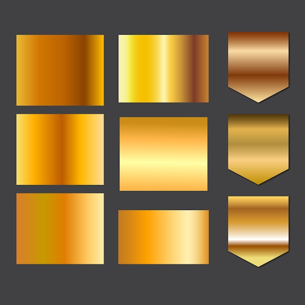 gran conjunto de gradientes de oro metálico conjunto de fondo de textura de lámina de oro bronce de cobre dorado y m