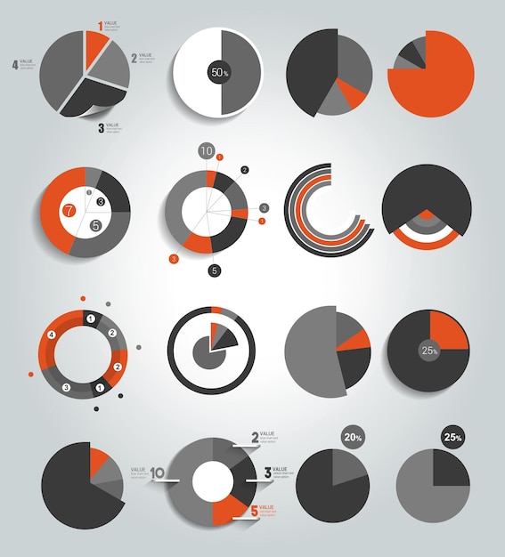Gran conjunto de gráficos de círculos redondos Elementos infográficos editables en color simple