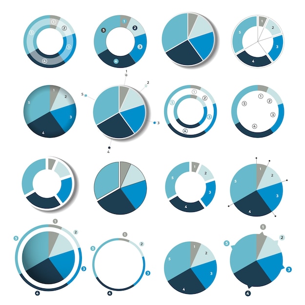 Gran conjunto de gráficos de círculos redondos Elementos infográficos editables en color simple