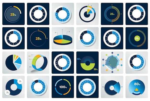 Gran conjunto de gráficos de círculos redondos Elementos infográficos editables en color simple