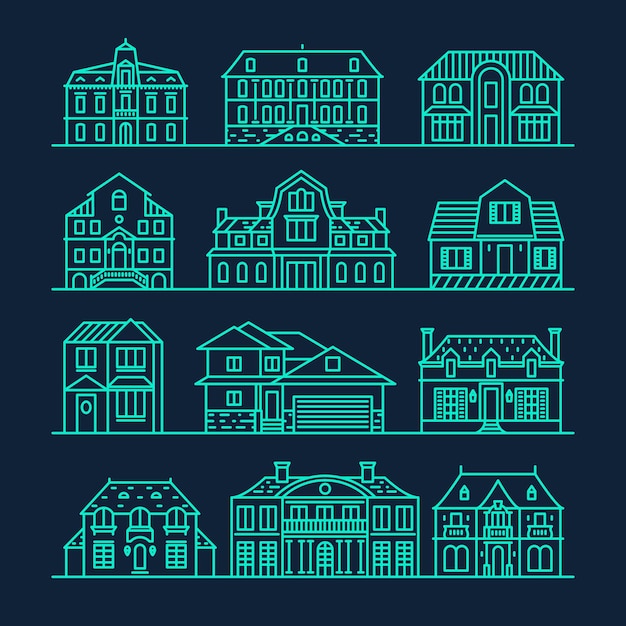 Gran conjunto de iconos de casas, ilustración vectorial, estilo lineal de moda.