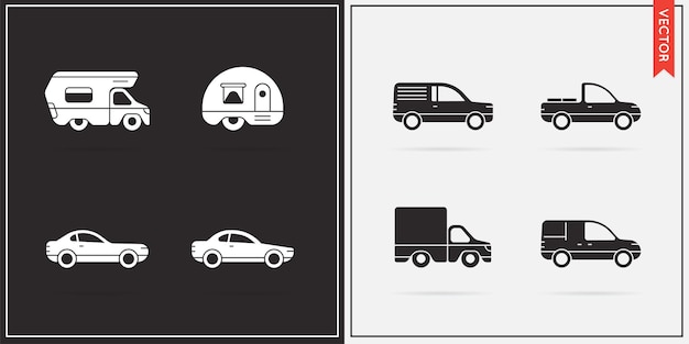 Gran conjunto de iconos de coche Vector en blanco y negro