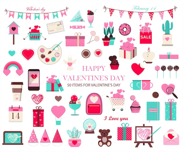 Gran conjunto de iconos para el día de San Valentín ilustración vectorial de objetos para las vacaciones en febrero conjunto ...