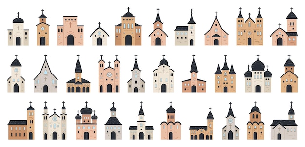 Gran conjunto de iconos de iglesia conjunto plano de iconos de vector de iglesia para diseño web