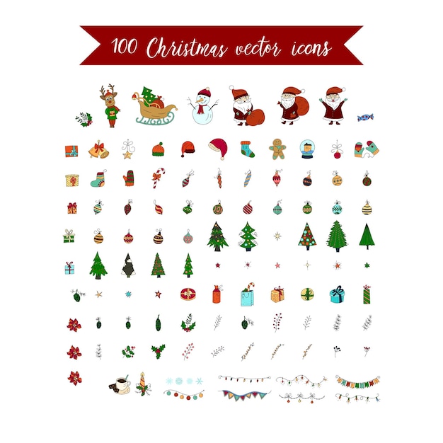 Gran conjunto de iconos de navidad 100 iconos de invierno