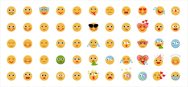 Gran conjunto de iconos de sonrisa de emoticonos amarillos Conjunto de emoji de dibujos animados