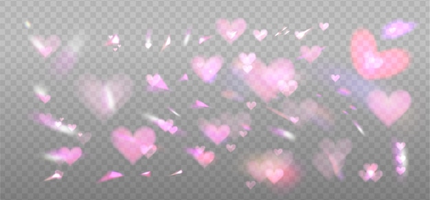 Gran conjunto de lentes románticas cristal rosa luz y llamarada elementos de efecto corazón transparente valentine s