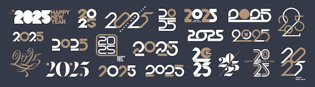 Gran conjunto de logotipo del año nuevo 2025 Número de diseño de texto del año Elementos de diseño