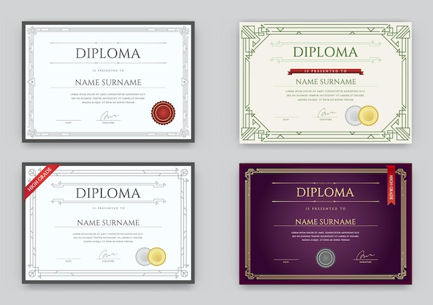 Gran conjunto de plantilla de diseño premium de diploma o certificado en vector