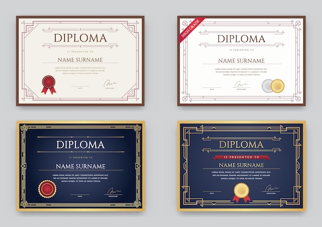 Gran conjunto de plantilla de diseño premium de diploma o certificado en vector