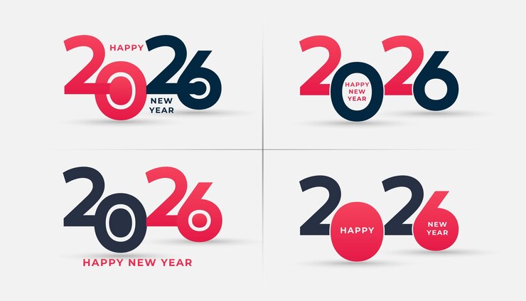 Gran conjunto de plantillas de diseño de números 2026 y diseño de texto del logotipo de Feliz Año Nuevo 2026