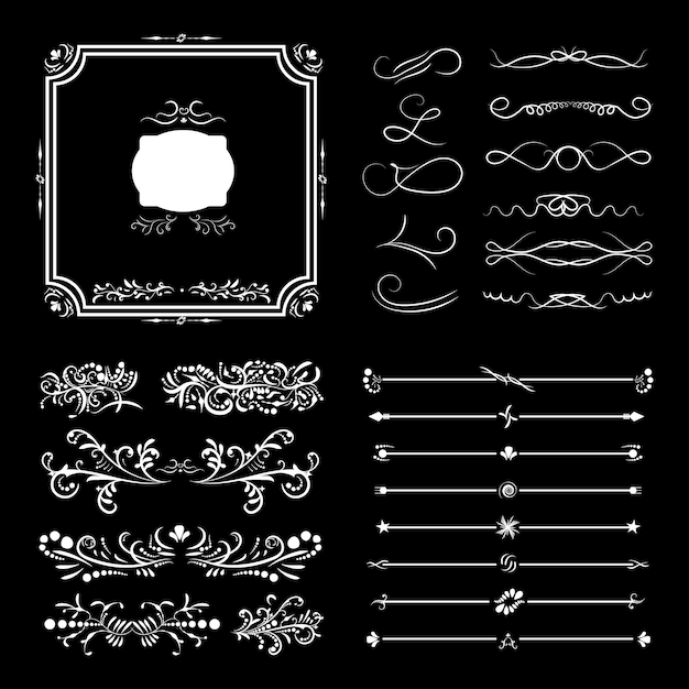 Gran conjunto de remolinos caligráficos victorianos Invitaciones de boda Elemento de marco vectorial Tarjeta de felicitación de adorno vintage Certificado de invitación de lujo real