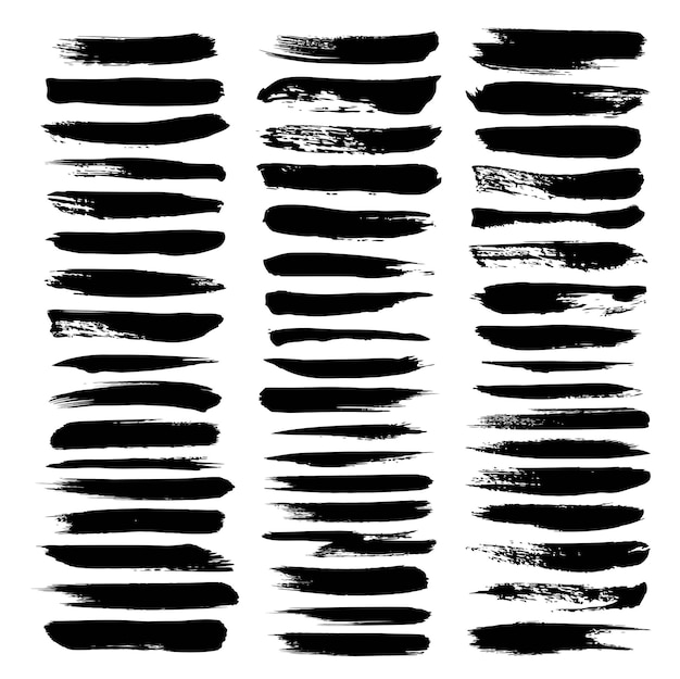 Gran conjunto de trazas de textura de pintura de gouache negra gruesa aislada sobre un fondo blanco