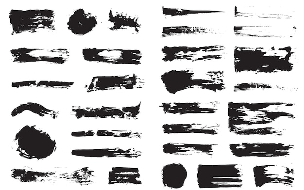 Gran conjunto de trazos de pincel de tinta de pluma negra vectorial Trazo de pincel de tinta grunge Trazo de pincel sucio