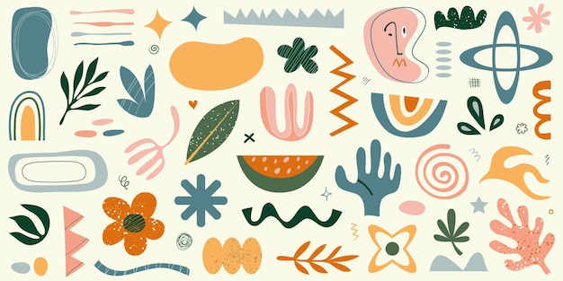 Gran conjunto de varias formas dibujadas a mano y objetos de garabato Ilustración de vector de moda moderna contemporánea abstracta Todos los elementos están aislados