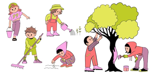 Gran conjunto de vectores coloridos de jardineros que realizan diversas actividades.