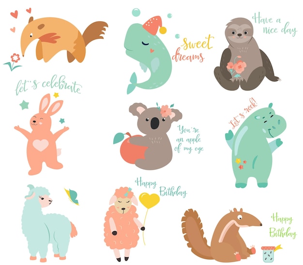 Un gran conjunto vectorial de animales de dibujos animados divertidos