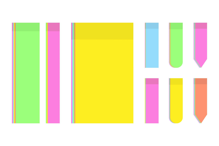 Vector gran conjunto vectorial de pegatinas de colores brillantes para notas en varios anchos y formas en tonos modernos aislar elemento de diseño eps para carteles, folletos, saludos o precios de tarjetas de invitación o web