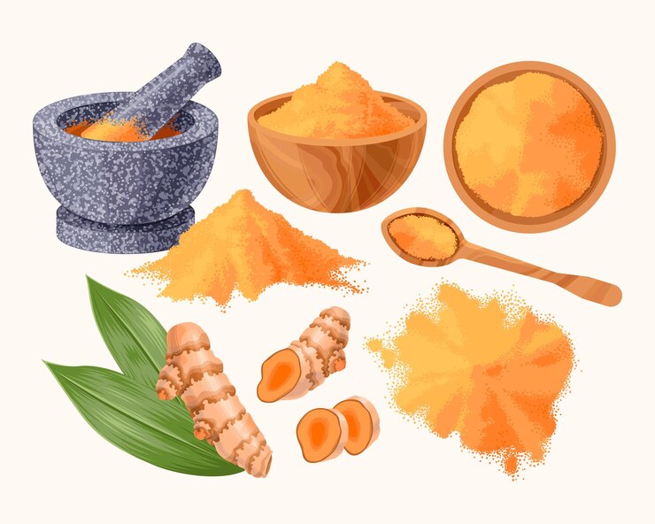 Vector gran conjunto vectorial de raíces y polvo de cúrcuma