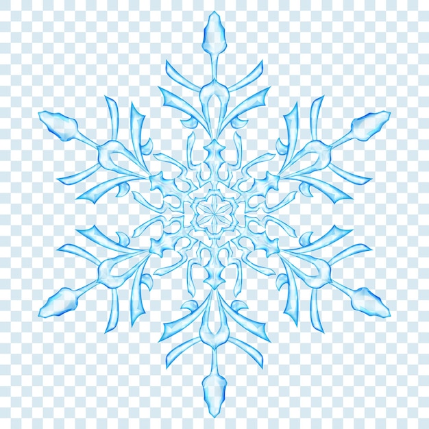 Gran copo de nieve de Navidad translúcido en colores azul claro sobre fondo transparente