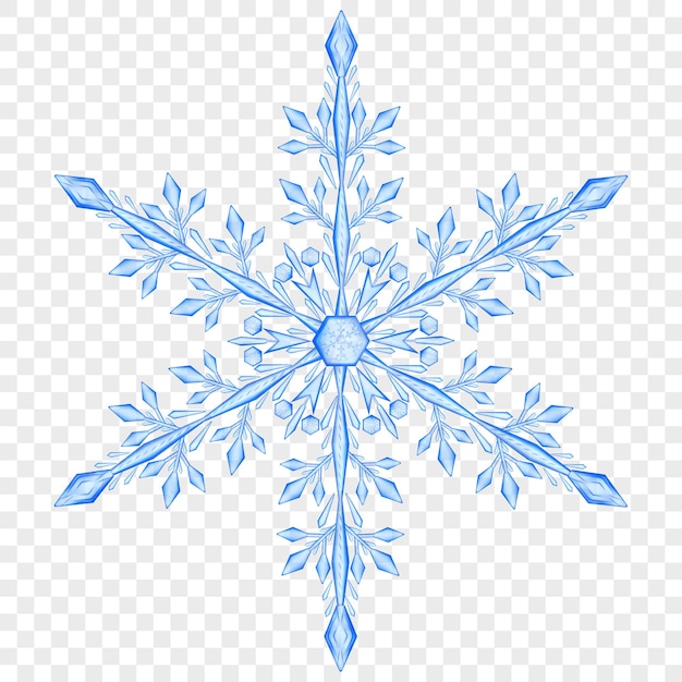 Gran copo de nieve de Navidad translúcido en colores azules sobre fondo transparente. Transparencia solo en archivo vectorial