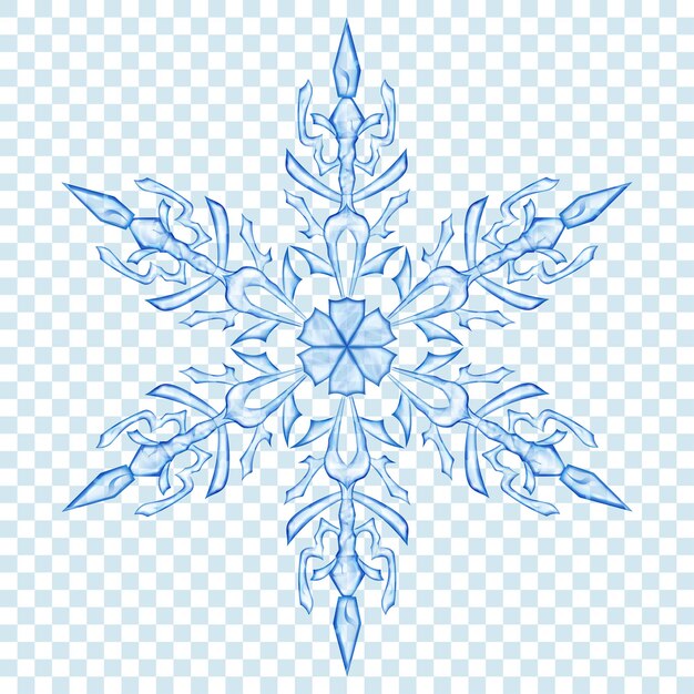 Gran copo de nieve de Navidad translúcido en colores azules sobre fondo transparente Transparencia sólo en formato vectorial
