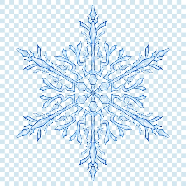Gran copo de nieve de Navidad translúcido en colores azules sobre fondo transparente. Transparencia solo en formato vectorial