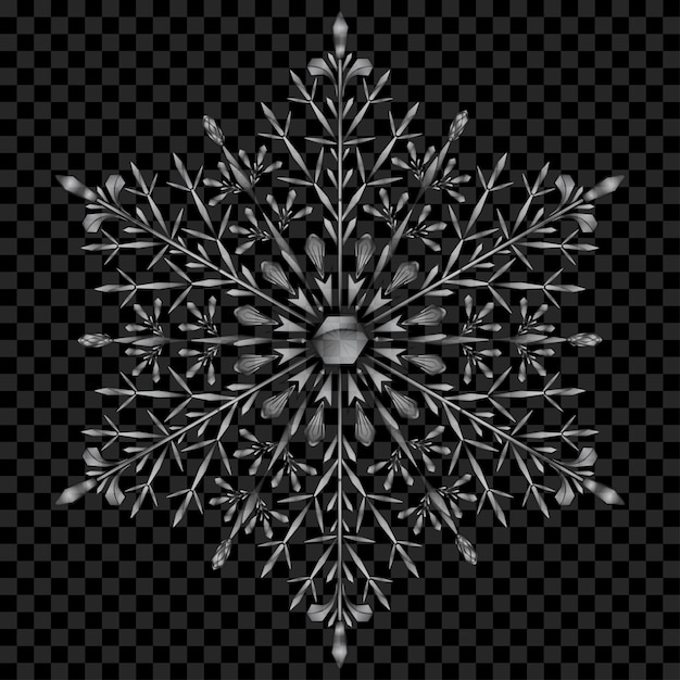 Gran copo de nieve de Navidad translúcido en colores grises sobre fondo transparente