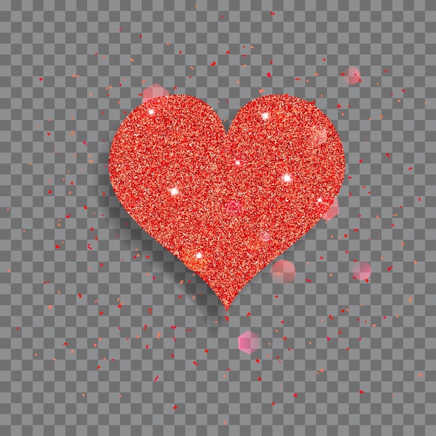 Gran corazón brillante hecho de brillos rojos con destellos y resplandores