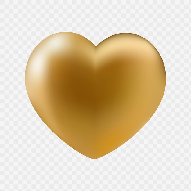 Gran corazón de oro aislado sobre fondo transparente. elemento romántico realista.