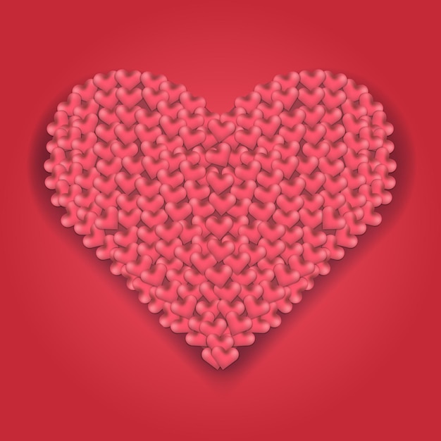 Gran corazón rojo de corazones con sombra. Símbolo de decoración de amor elegante para el día de San Valentín