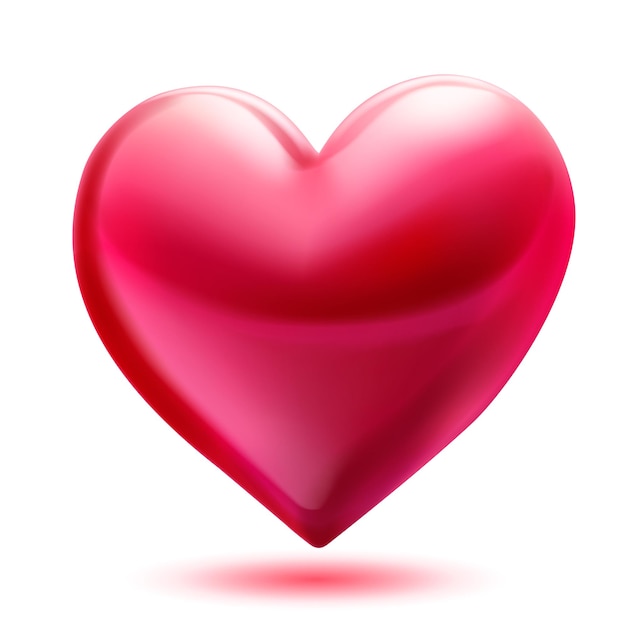 Gran corazón rojo hermoso con miradas y sombra suave aislada sobre fondo blanco