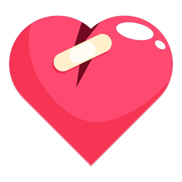 Gran corazón rojo con vendaje que cubre la grieta que muestra el concepto de desgaste