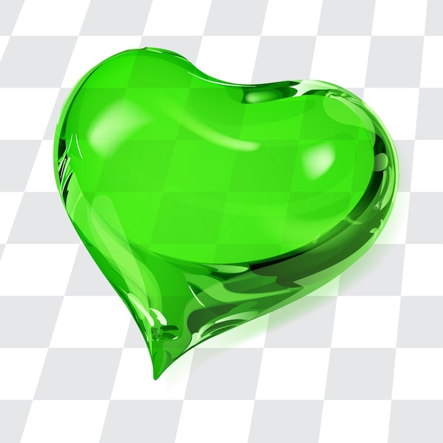 Gran corazón transparente en colores verdes.