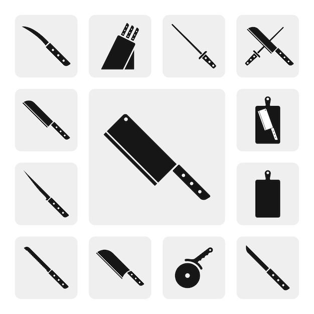 Vector gran cuchilla afilada cuchillo web icono signo silueta vector negro sólido. cocina, conjunto de iconos de cocina