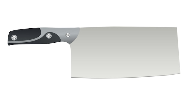 Vector gran cuchillo de carnicero afilado con mango de madera aislado sobre fondo blanco.