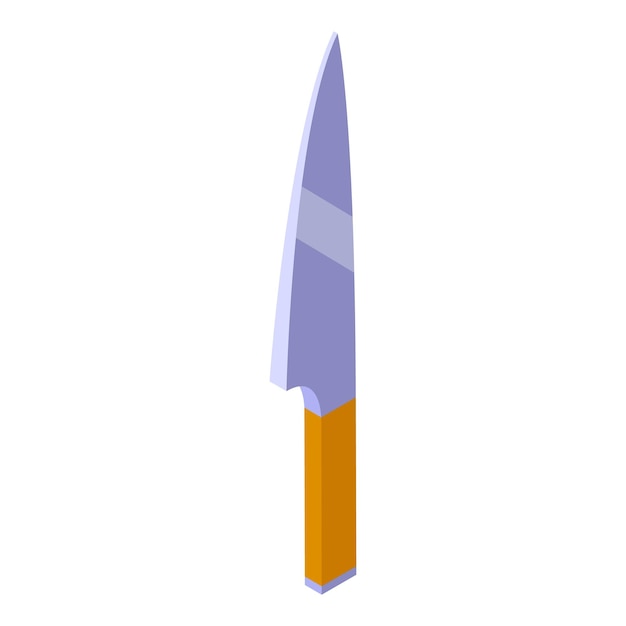 Gran cuchillo de cocina afilado con mango de madera apuntando hacia arriba vista isométrica