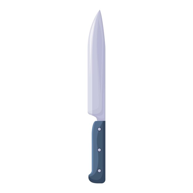 Gran cuchillo de cocina afilado con mango negro de pie en posición vertical sobre fondo blanco