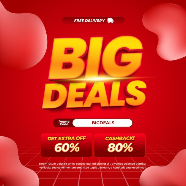 Gran día de compras Concesiones de descuento con gradiente rojo con vector de banner abstracto líquido