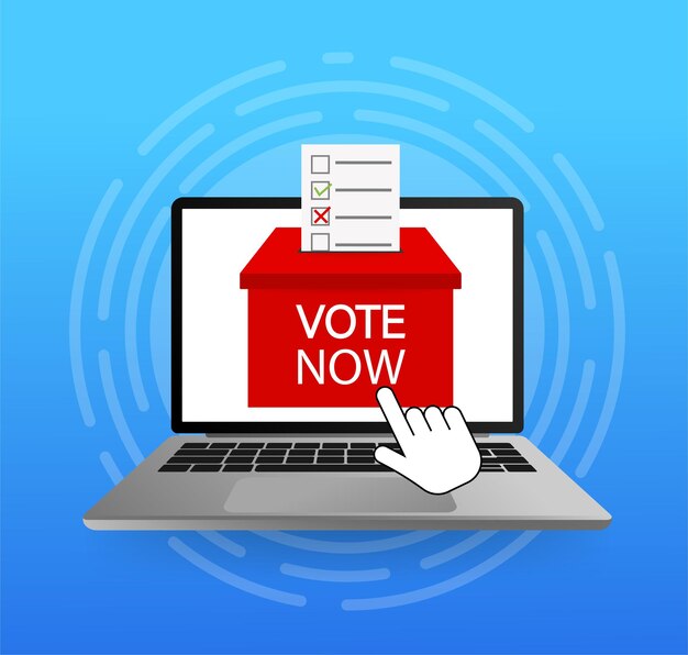 Gran diseño de computadora portátil de votación para cualquier propósito Urna Icono plano con computadora portátil de votación Marketing digital